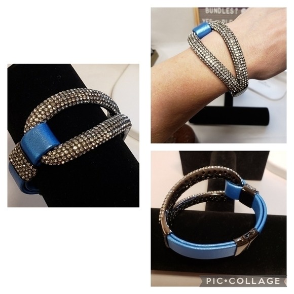 Joan Boyce Jewelry - Joan Boyce “Edgy Diva” Pave Bracelet Blue Leather New No Box SPARKLE!